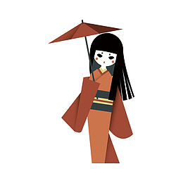 矢量手绘卡通日本艺伎