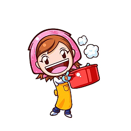 卡通端着锅的开心厨娘