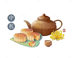 手绘中秋美食小吃插画