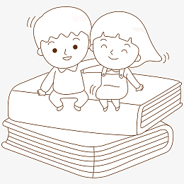 书籍上的小朋友黑白画