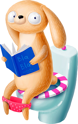 手绘卡通可爱小熊上厕所