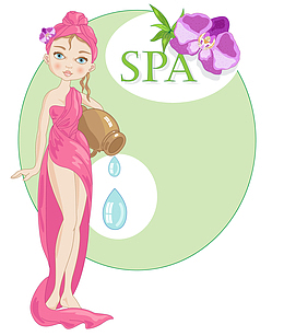 手绘做美容SPA的女人矢量图插画