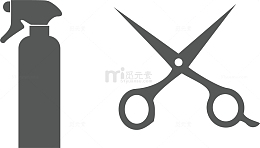 各种美发工具剪刀喷壶元素