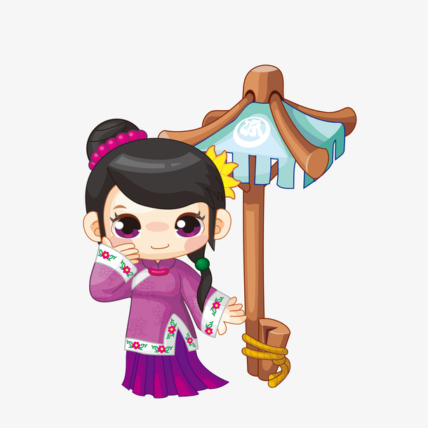 矢量手绘q版古代妇女