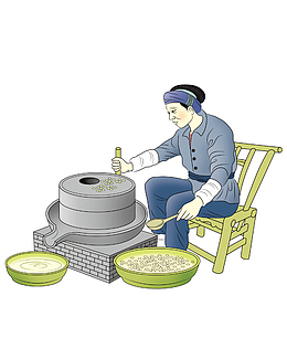 手绘古典磨豆子的女人免费下载