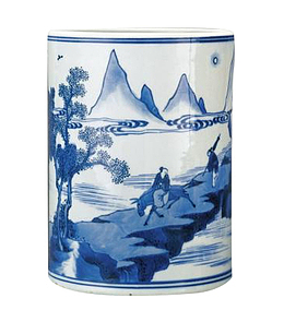 水墨青花瓷器笔筒免扣png素材