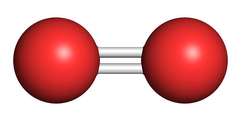红色元素氧（O2）分子形状素材