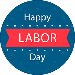 劳动节快乐蓝色圆形标签