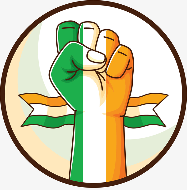 手绘彩色拳头黑边圆形