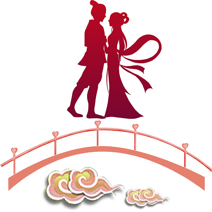 红色中国风鹊桥情侣装饰图案
