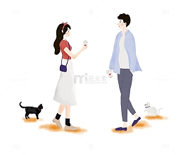 七夕情人节情侣约会卡通插画