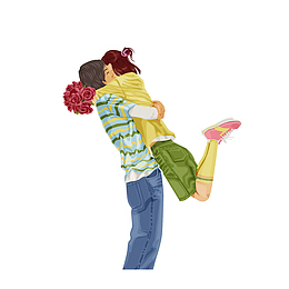 卡通幸福拥抱的情侣素材