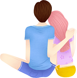唯美手绘小清新情侣背影人物插画