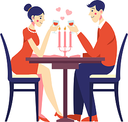 红衣烛光晚餐情侣