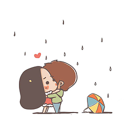 卡通雨天拥抱的情侣素材