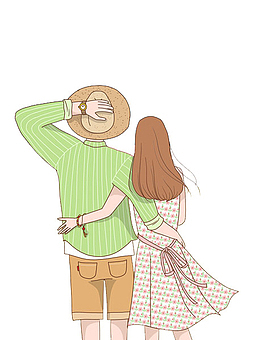 卡通搂着腰的情侣免抠图