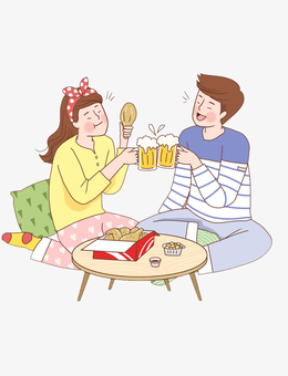 卡通一起喝酒的情侣免抠图