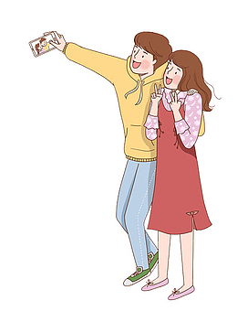 卡通自拍的情侣免抠图