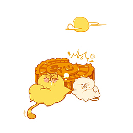 卡通吃月饼吃撑的猫咪素材