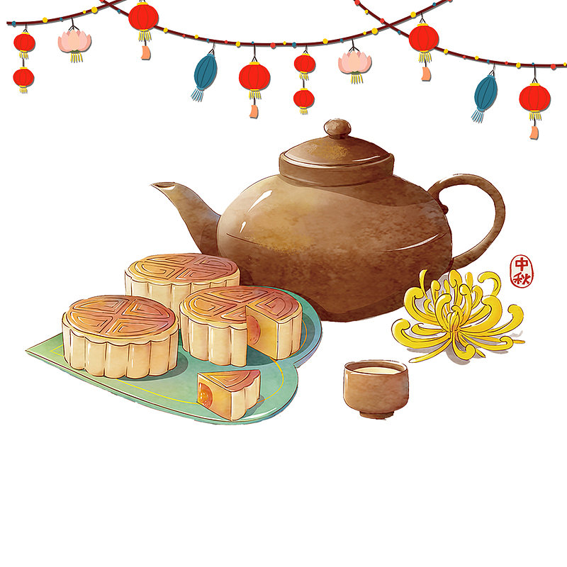 中国风中秋节茶点美食海报装饰元