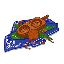 中秋主题做月饼插画