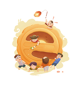卡通手绘月饼插画免抠