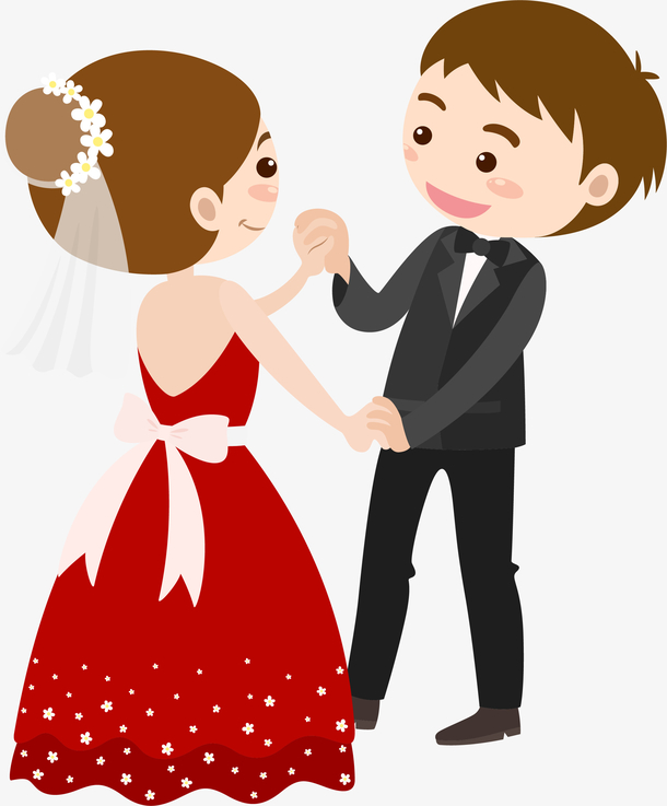 卡通手绘情侣结婚插画