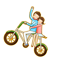 卡通骑单车的情侣人物