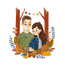 男女生朋友读物清新插画