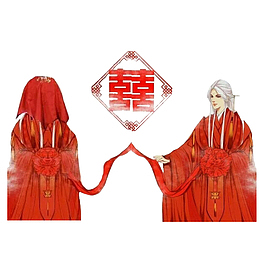 中国风手绘穿古代婚嫁服的情侣