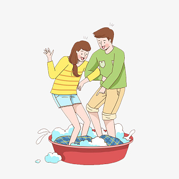 卡通一起洗脚的情侣免抠图