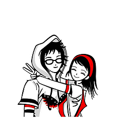 卡通洋溢幸福笑容的情侣拥抱素材