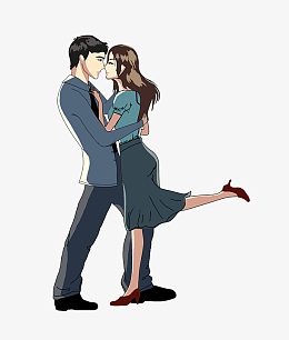 手绘漫画卡通插图相拥的商务情侣