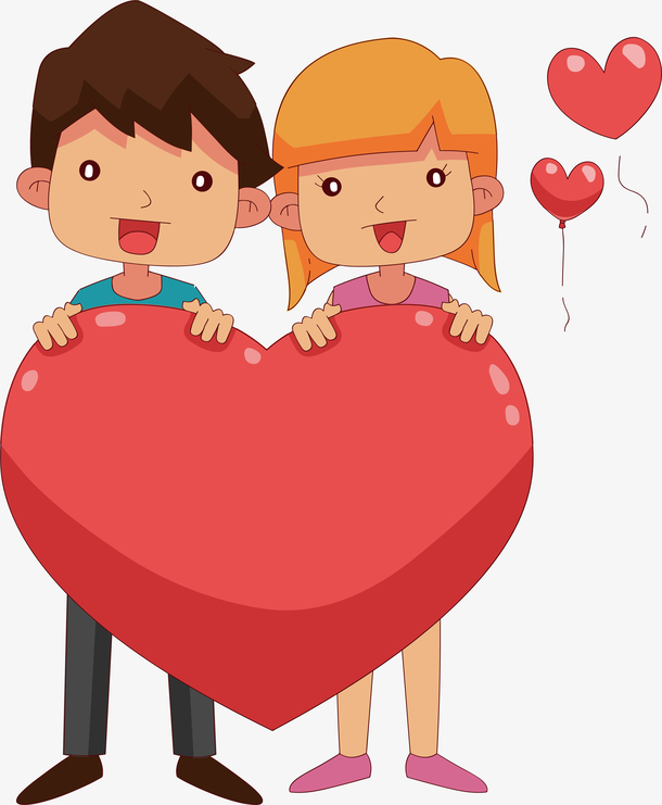 手绘风格卡通情侣红心矢量元素