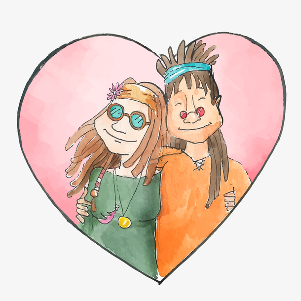 卡通手绘水彩情侣