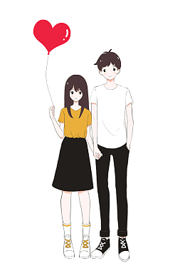 拿着爱心气球的情侣