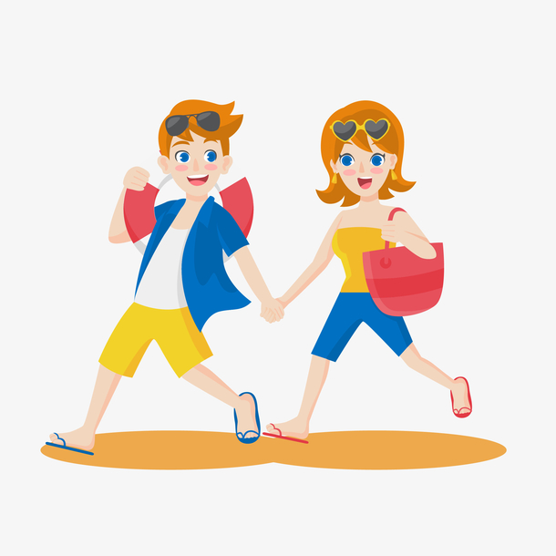 卡通逛街的男女情侣