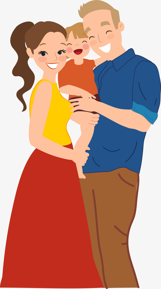 手绘小清新一家三口插画图案