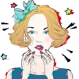 手绘抖音风格时尚女人插画