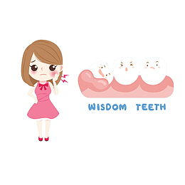 卡通女人因为智齿牙痛插画免抠