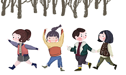 卡通人物插画走在雪地的女孩