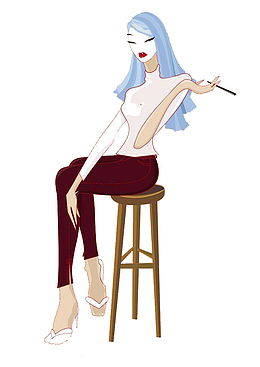 坐着抽烟的美女