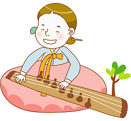 卡通弹古筝的女人免抠图