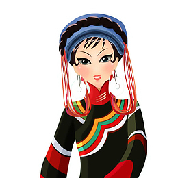 卡通彝族女人插画免抠