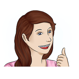 卡通女人戴牙套微笑插画免抠