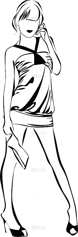 矢量手绘线描时尚职业美女素材