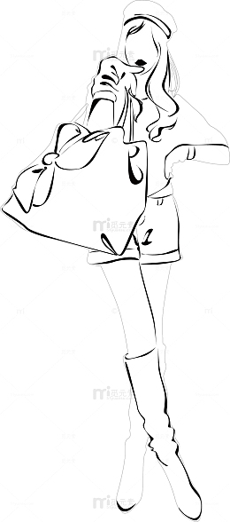 矢量手绘线描时尚动漫美女素材