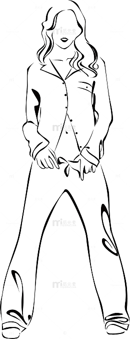 矢量手绘线描时尚美女模特