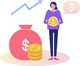 金融理财主题卡通女人手拿金币钱