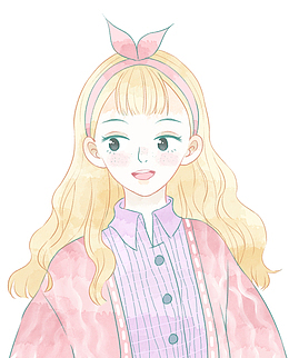 手绘小清新美女装饰图案